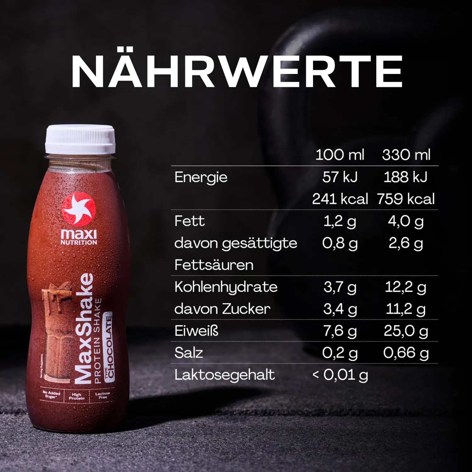 MaxiNutrition MaxShake Protein-Drink Schokolade 12x330ml laktosefrei