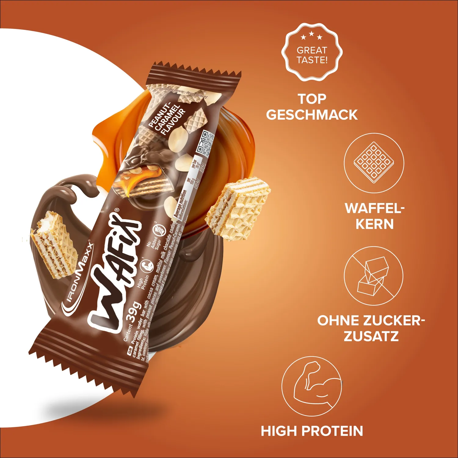 IronMaxx Wafix Waffelriegel 24x39g Peanut Caramel proteinreich