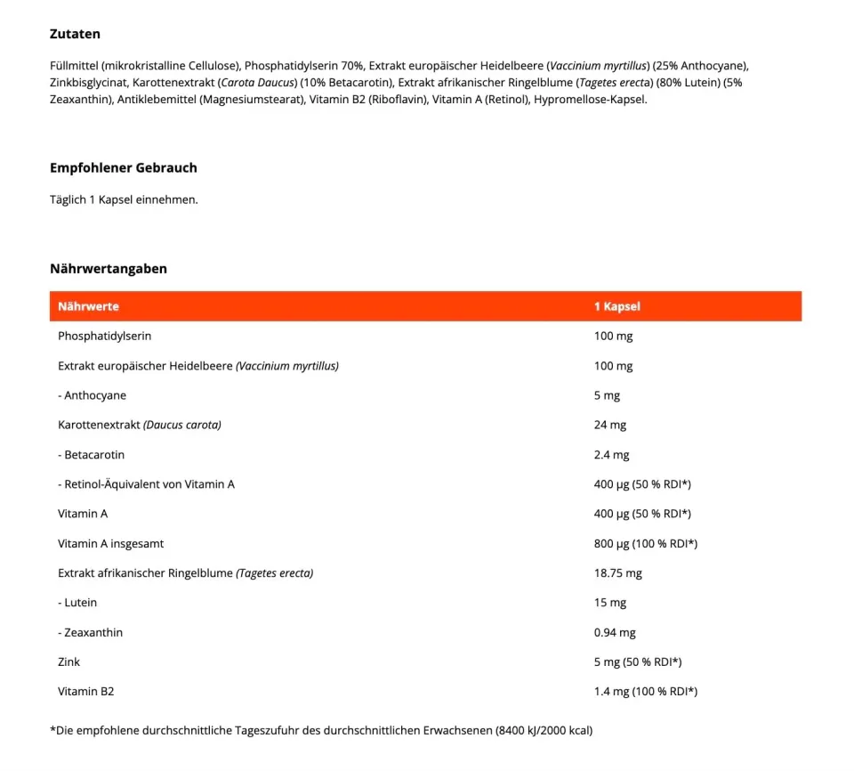 GymBeam Augenvitamine 90 Kapseln Lutein Heidelbeere