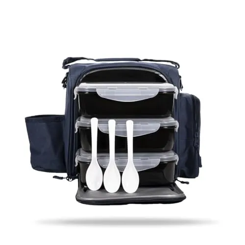 GymBeam FIT Prep Essenstasche Navy Blue mit 3 Behältern isoliert