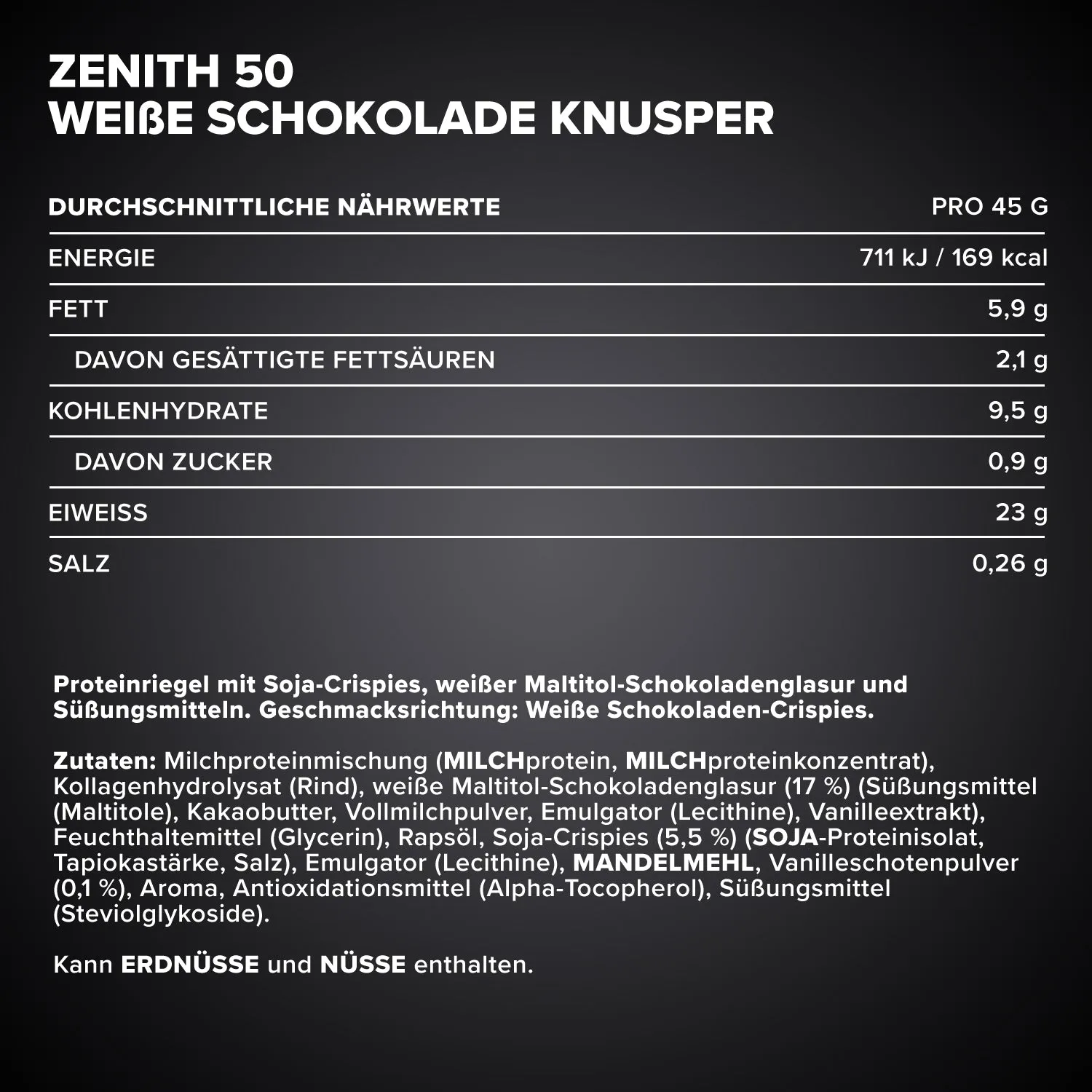IronMaxx ZENITH 50 Proteinriegel 45g White Chocolate Crisp