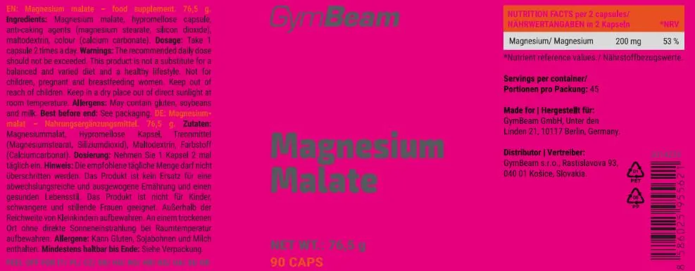 GymBeam Magnesium Malat Tabletten 90 Stück Chelat