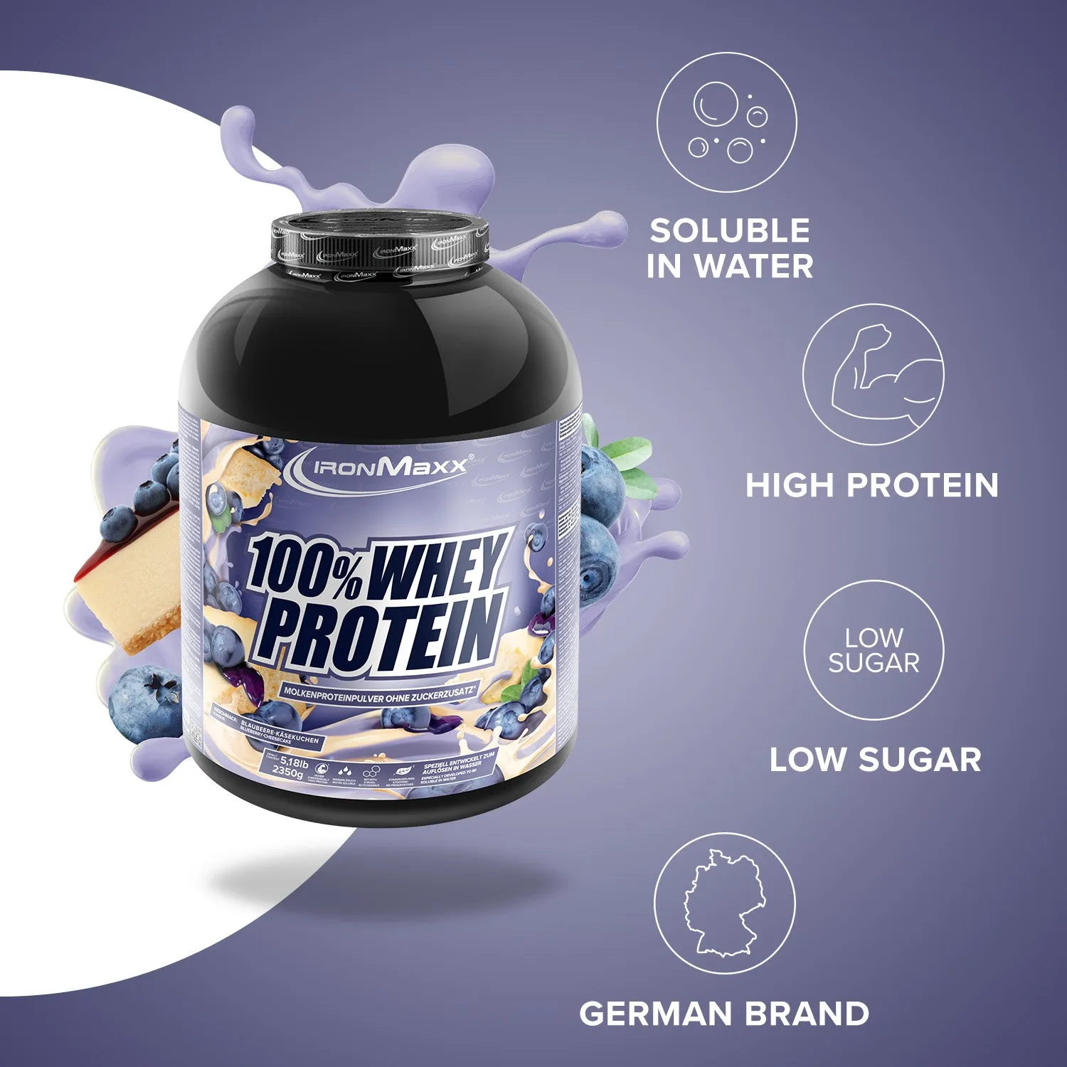 IronMaxx 100% Whey Protein Pulver 2350g Blueberry Cheesecake zuckerfrei