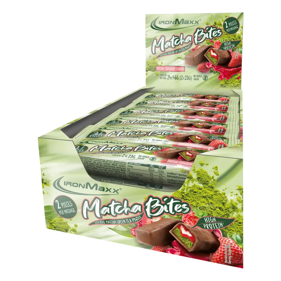 IronMaxx Matcha Bites Proteinriegel Matcha-Strawberry 24x46g