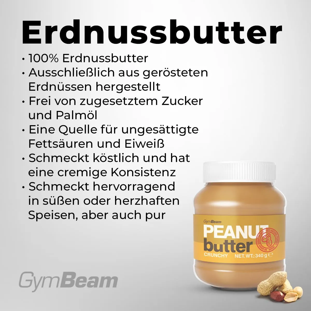 GymBeam Erdnussbutter Crunchy 340g ohne Zuckerzusatz