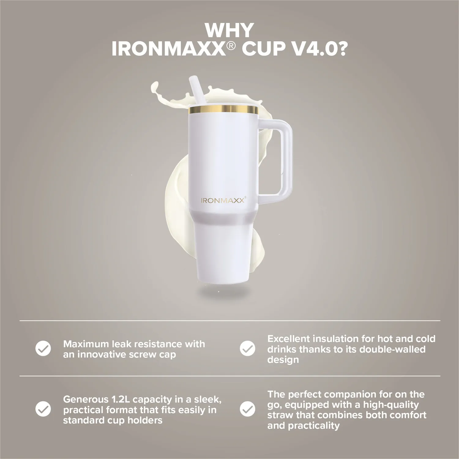 IronMaxx Cup V4.0 Becher 1200ml Whey White Griff