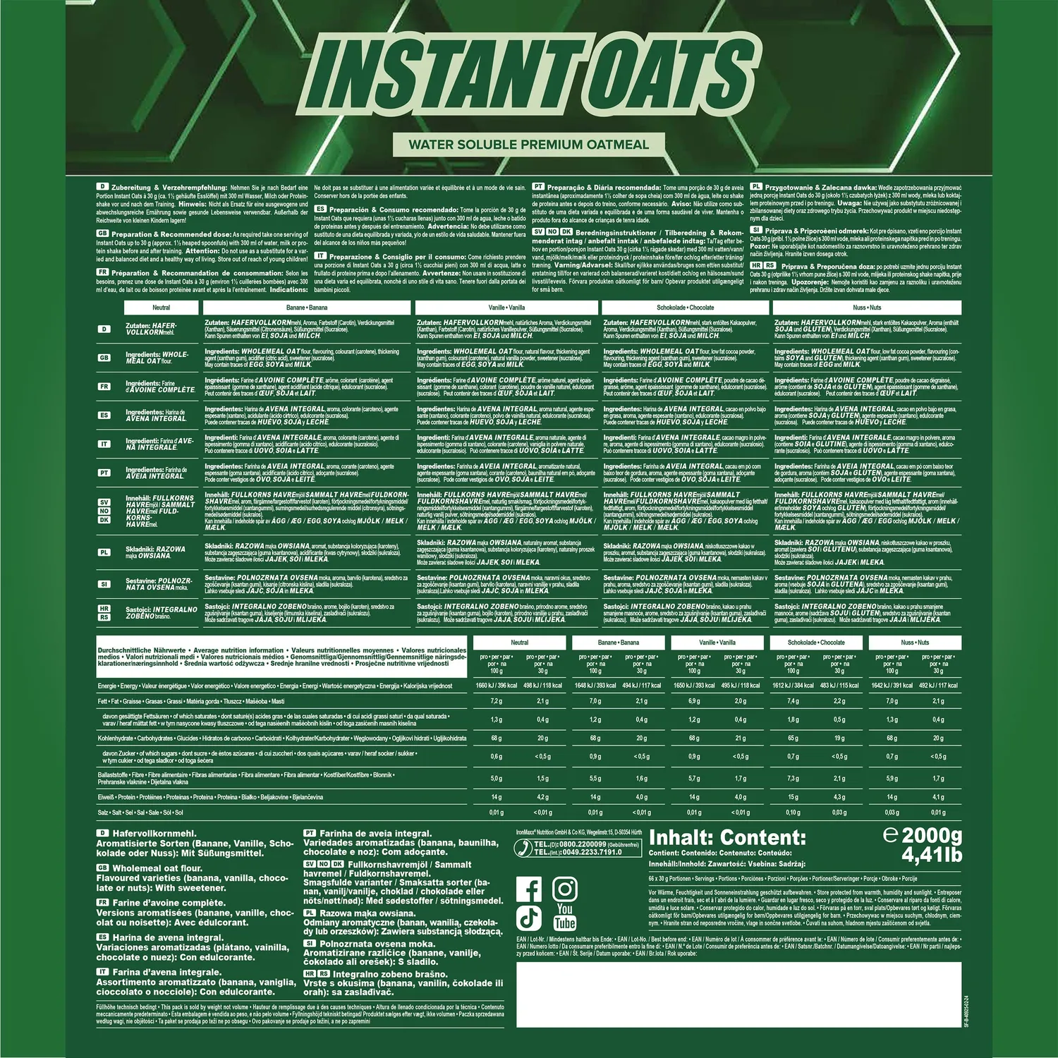 IronMaxx Instant Oats Neutral Haferpulver 2000g