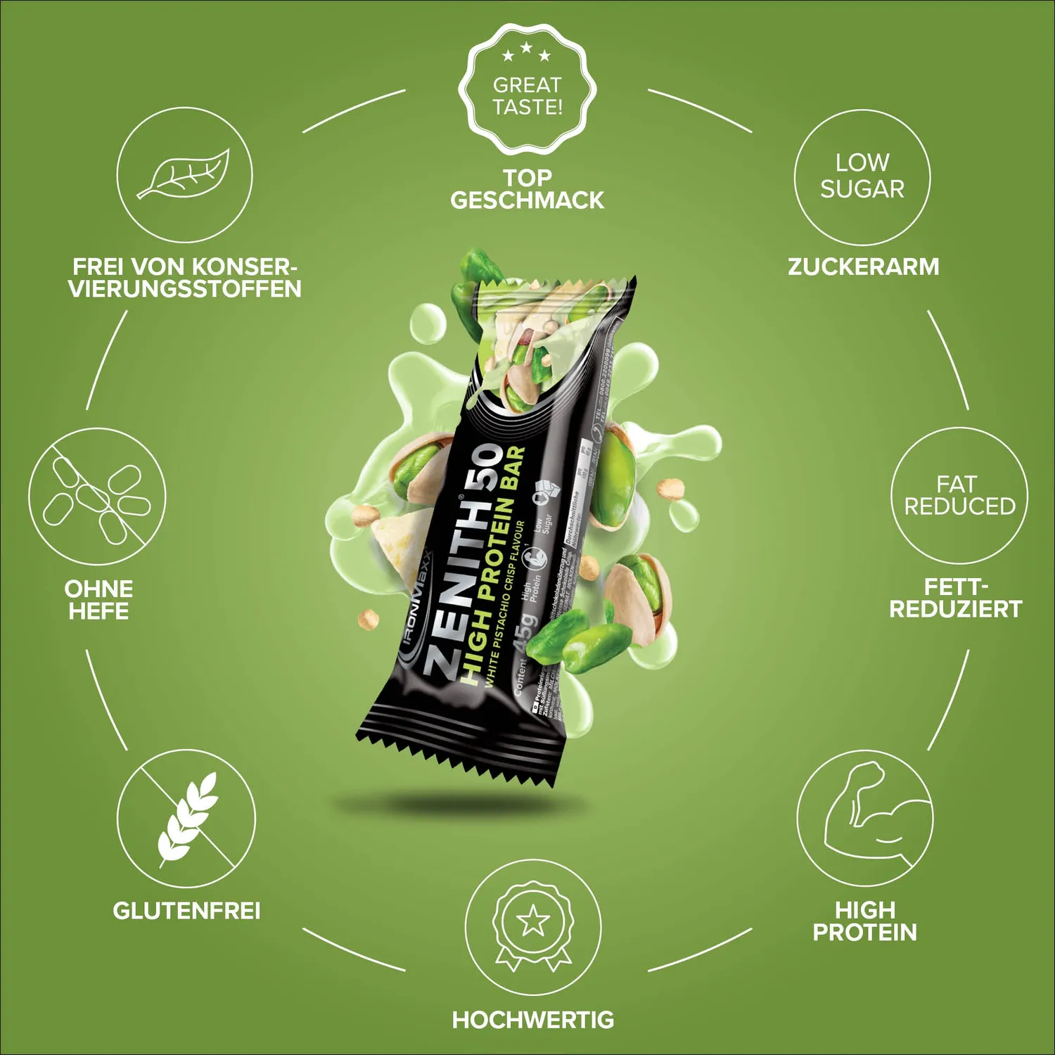 IronMaxx Zenith 50 Proteinriegel 45g White Pistachio