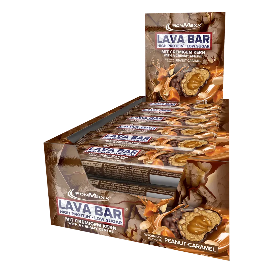IronMaxx Lava Bar Proteinriegel Peanut Caramel 18x40g Low Sugar
