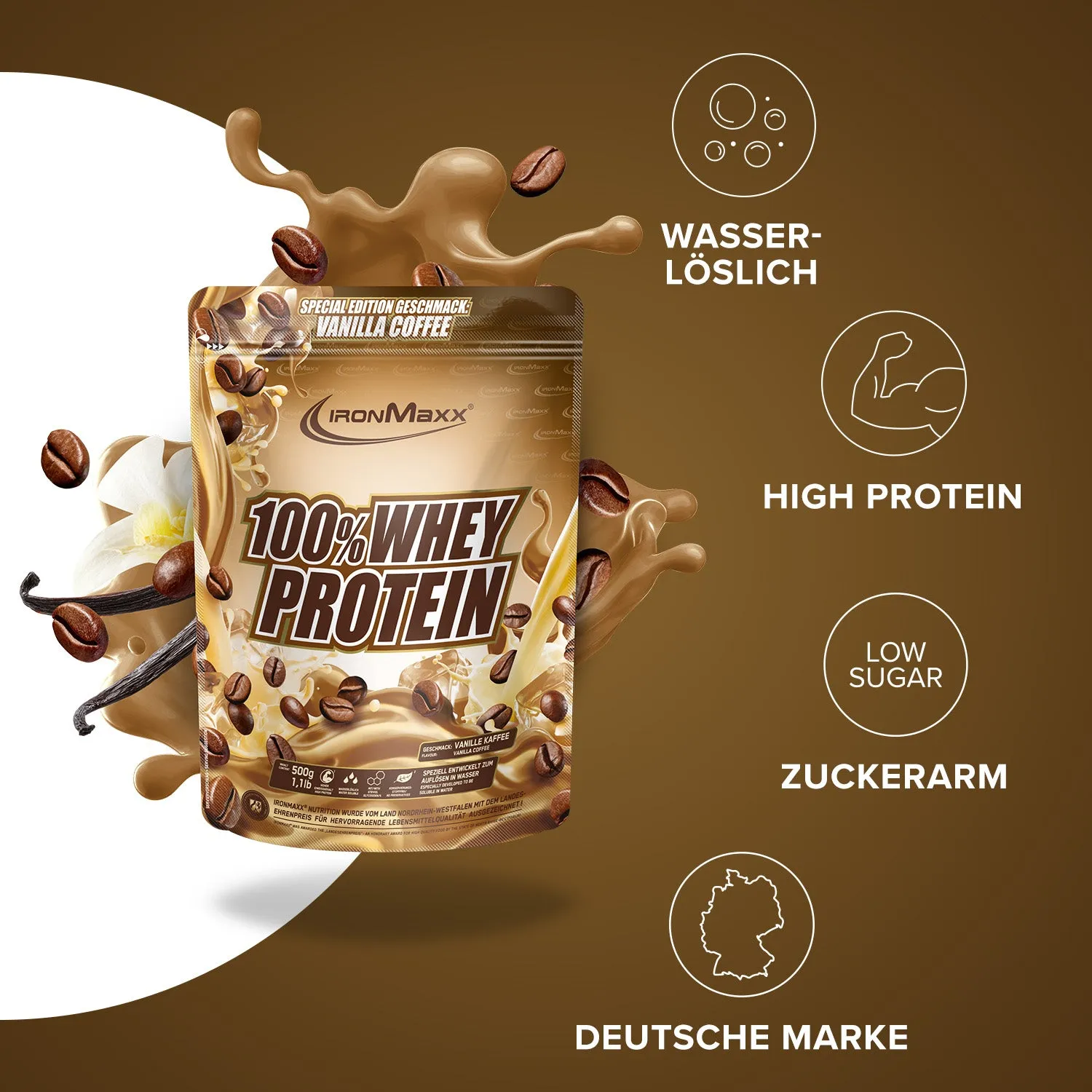 IronMaxx 100% Whey Protein Vanilla Coffee 500g zuckerfrei