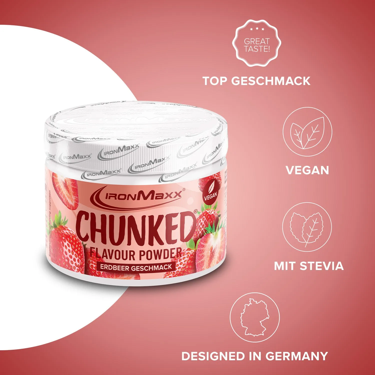 IronMaxx Chunked Geschmackspulver 150g Strawberry vegan