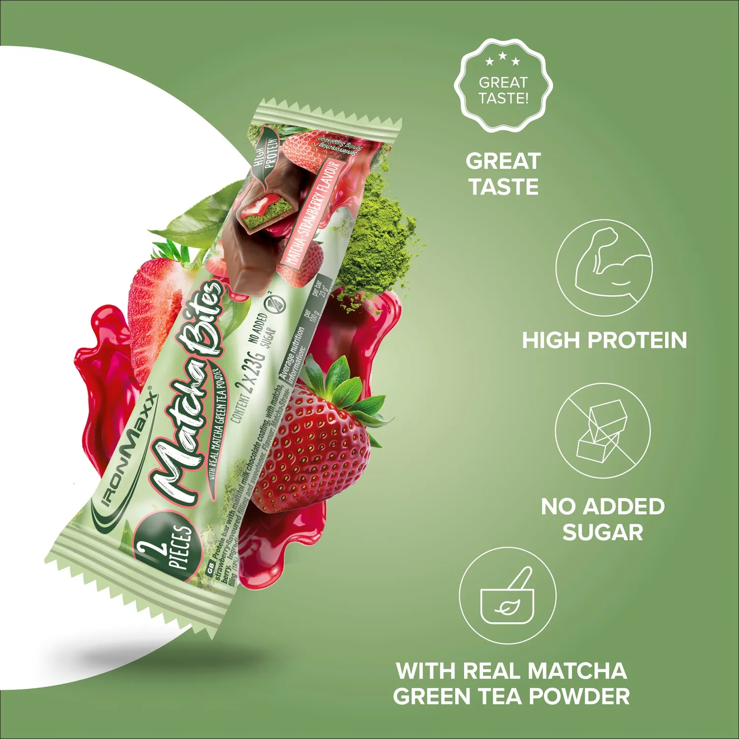 IronMaxx Matcha Bites Proteinriegel Matcha-Strawberry 46g
