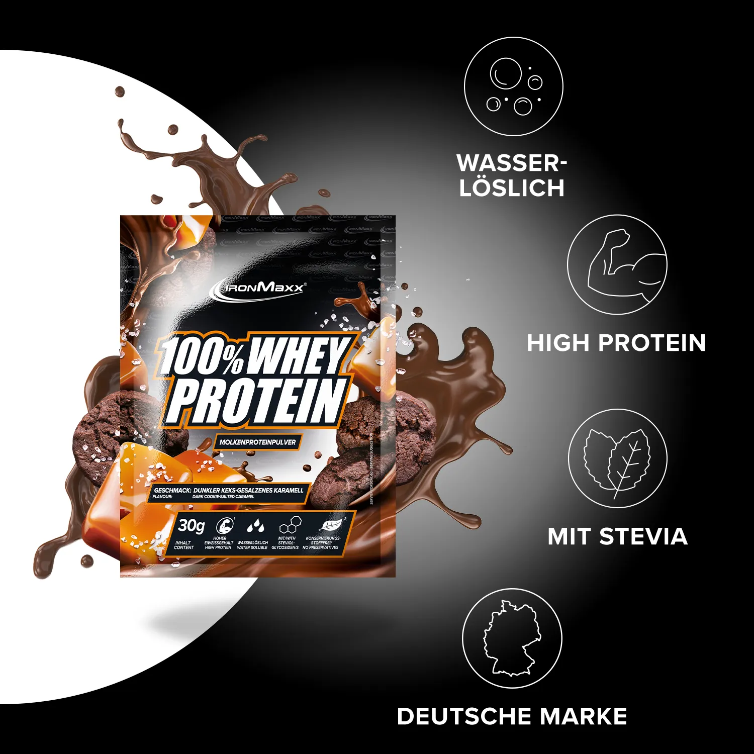 IronMaxx 100% Whey Protein Dark Cookies 30 g zuckerfrei