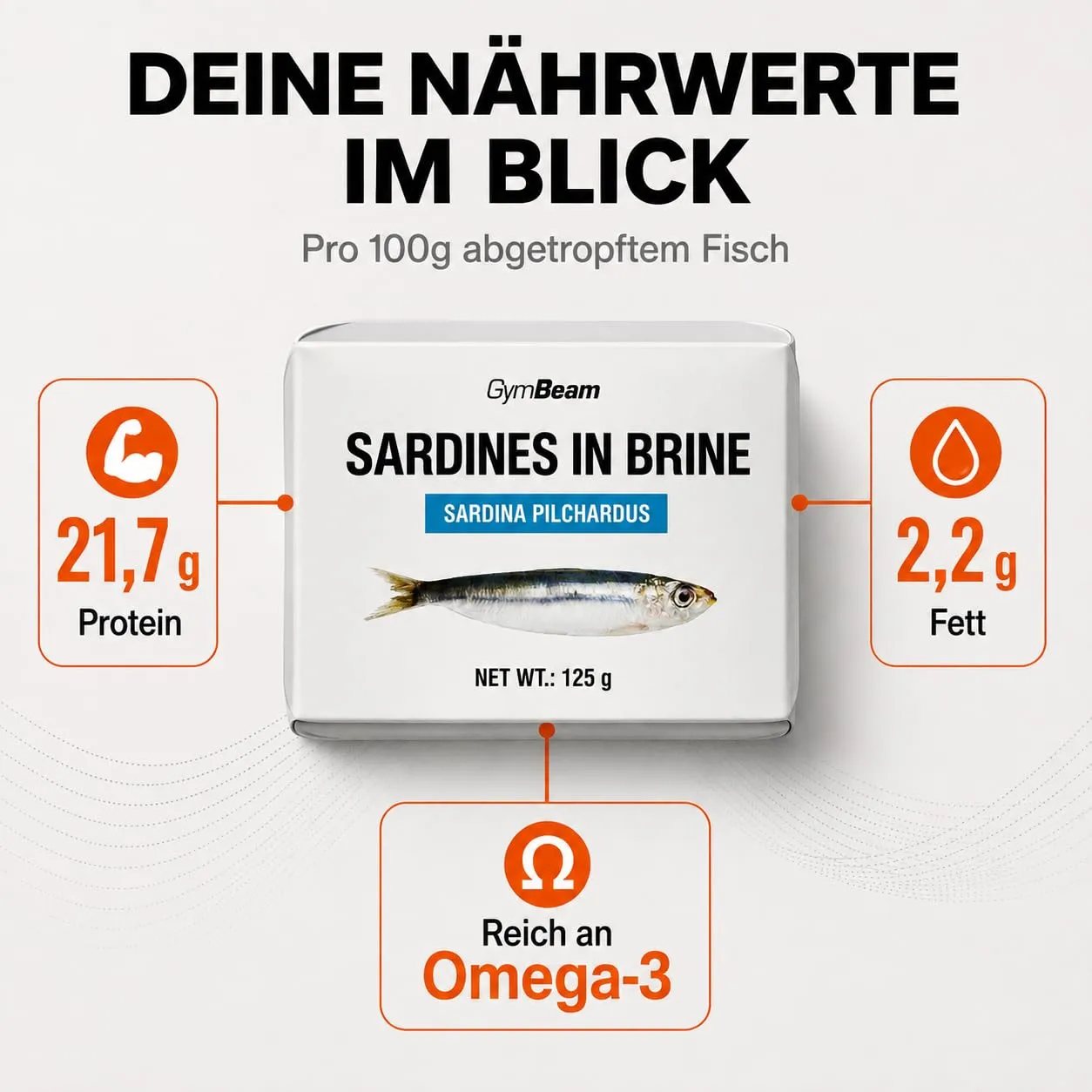 GymBeam Sardinen in Salzlake 125 g 10er Pack proteinreich