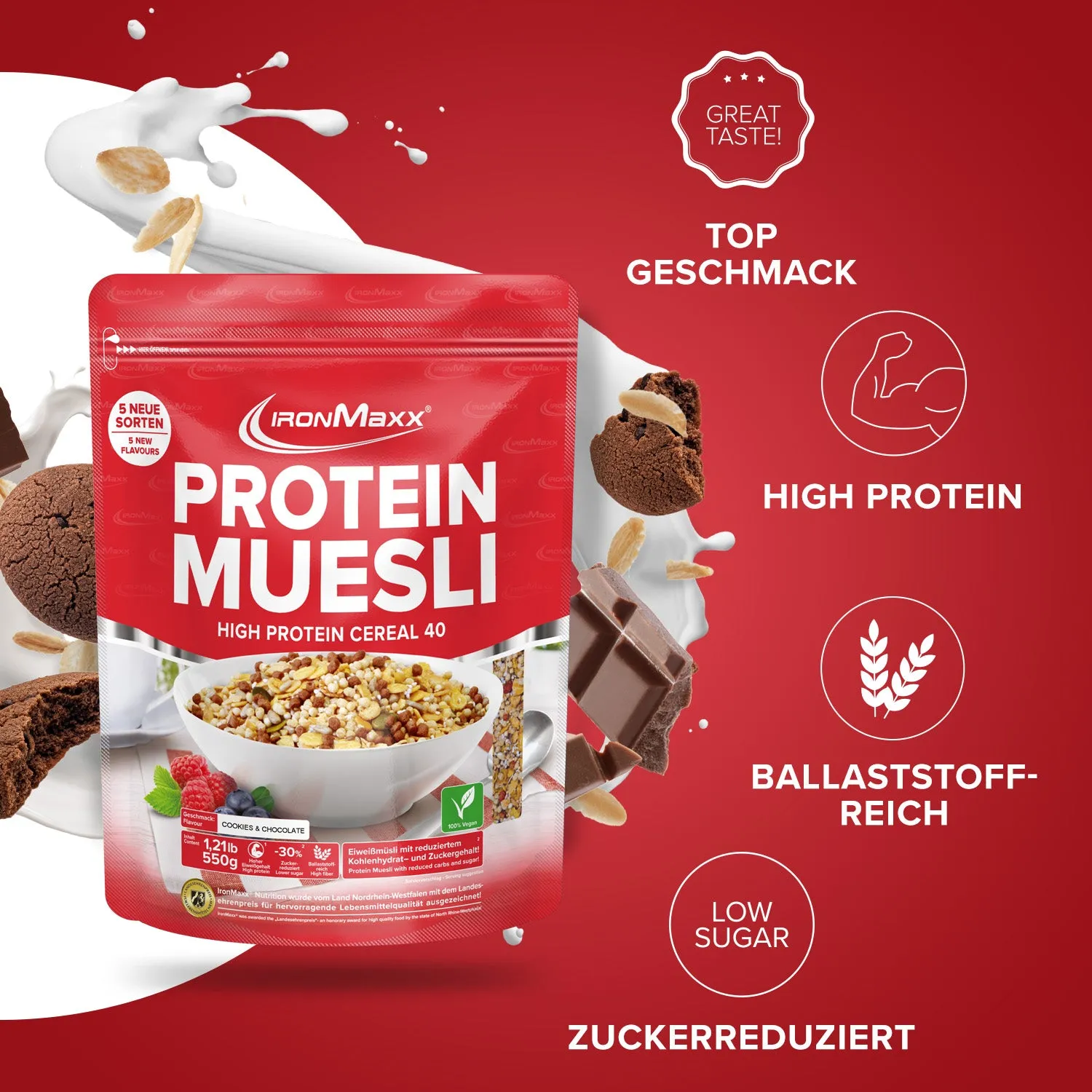 IronMaxx Protein Müsli Cookies & Chocolate Müsli 550g vegan