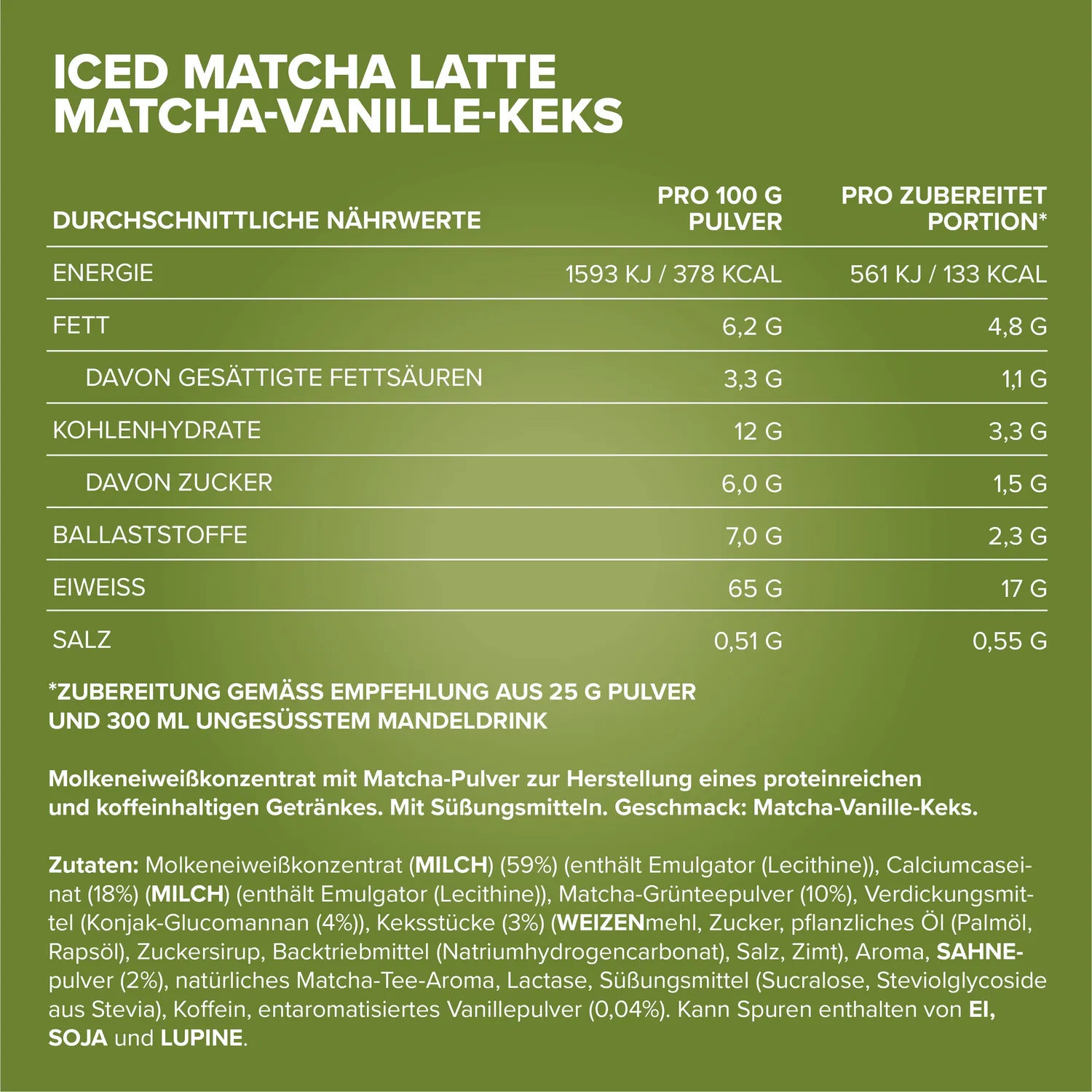 IronMaxx Iced Matcha Latte Proteinpulver Vanille 300g zuckerarm