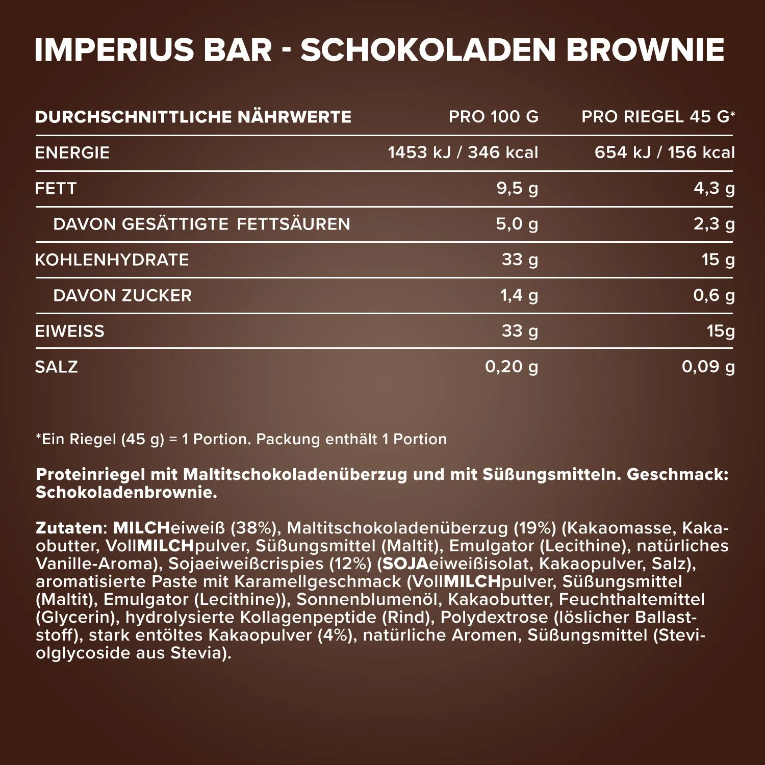IronMaxx Imperius Proteinriegel 24x45g Chocolate Brownie High Protein