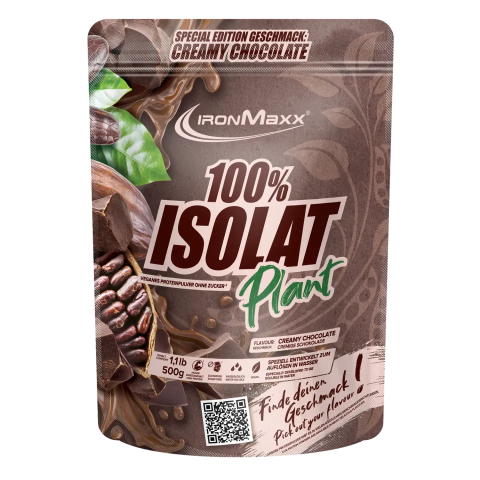 IronMaxx 100% Isolat Plant Proteinpulver 500g Chocolate vegan