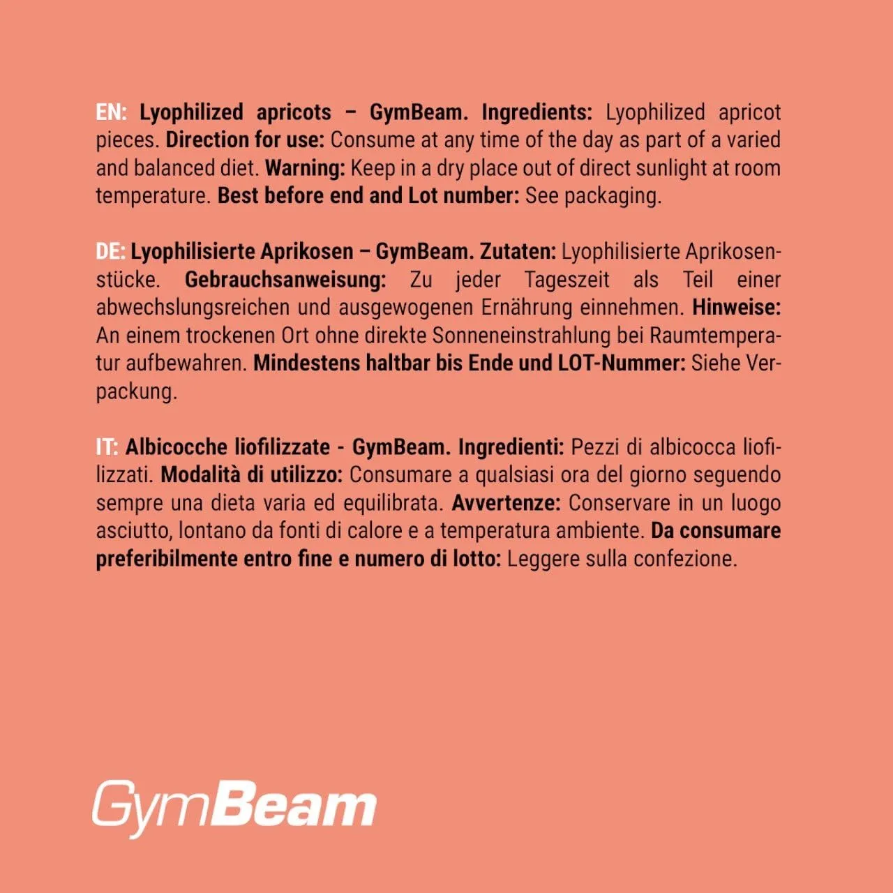 GymBeam Aprikosen gefriergetrocknet 100 g ohne Zusätze