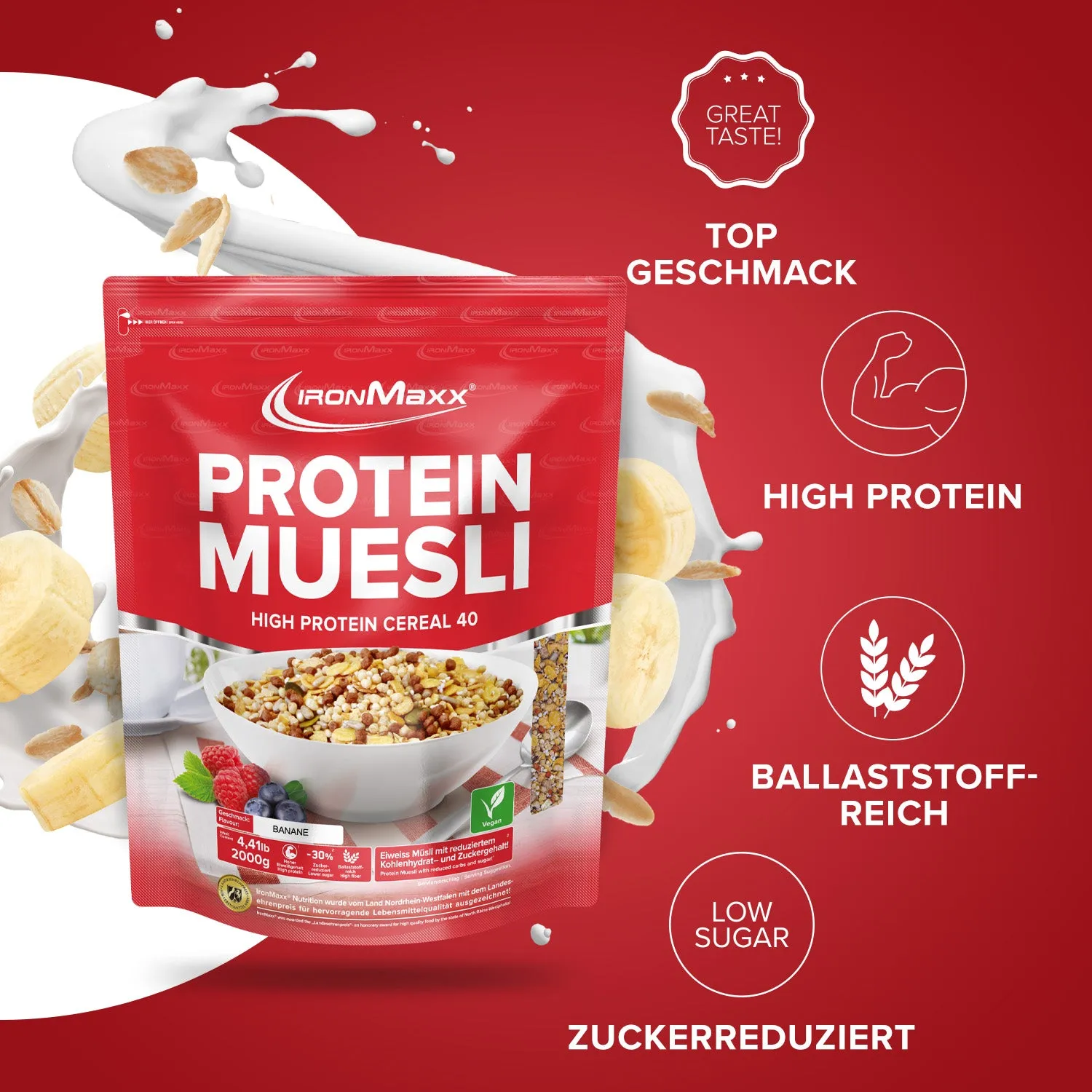 IronMaxx Protein Müsli 2000 g Banane vegan