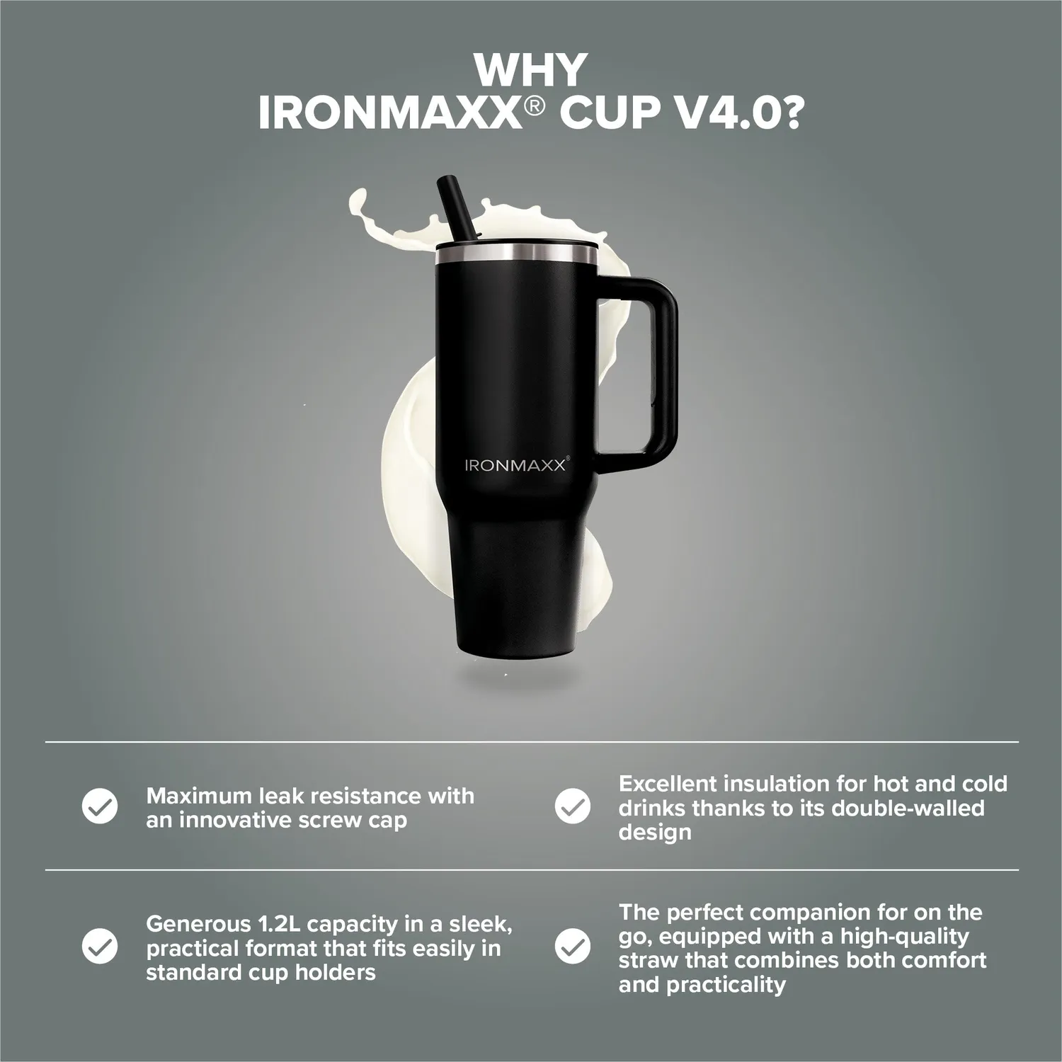 IronMaxx Cup V4.0 Thermobecher 1200ml Deep Black isoliert