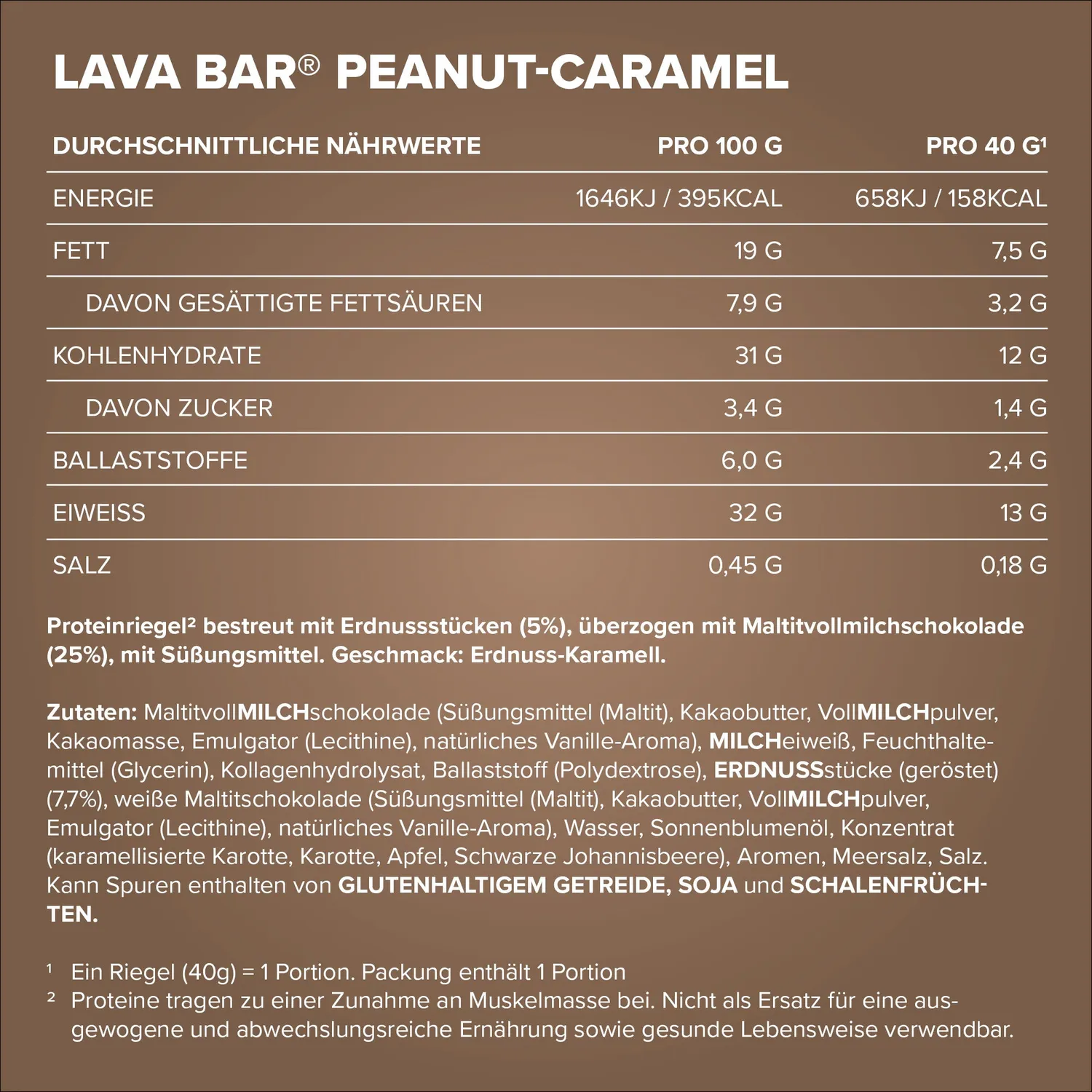 IronMaxx Lava Bar Proteinriegel Peanut Caramel 40g Low Sugar